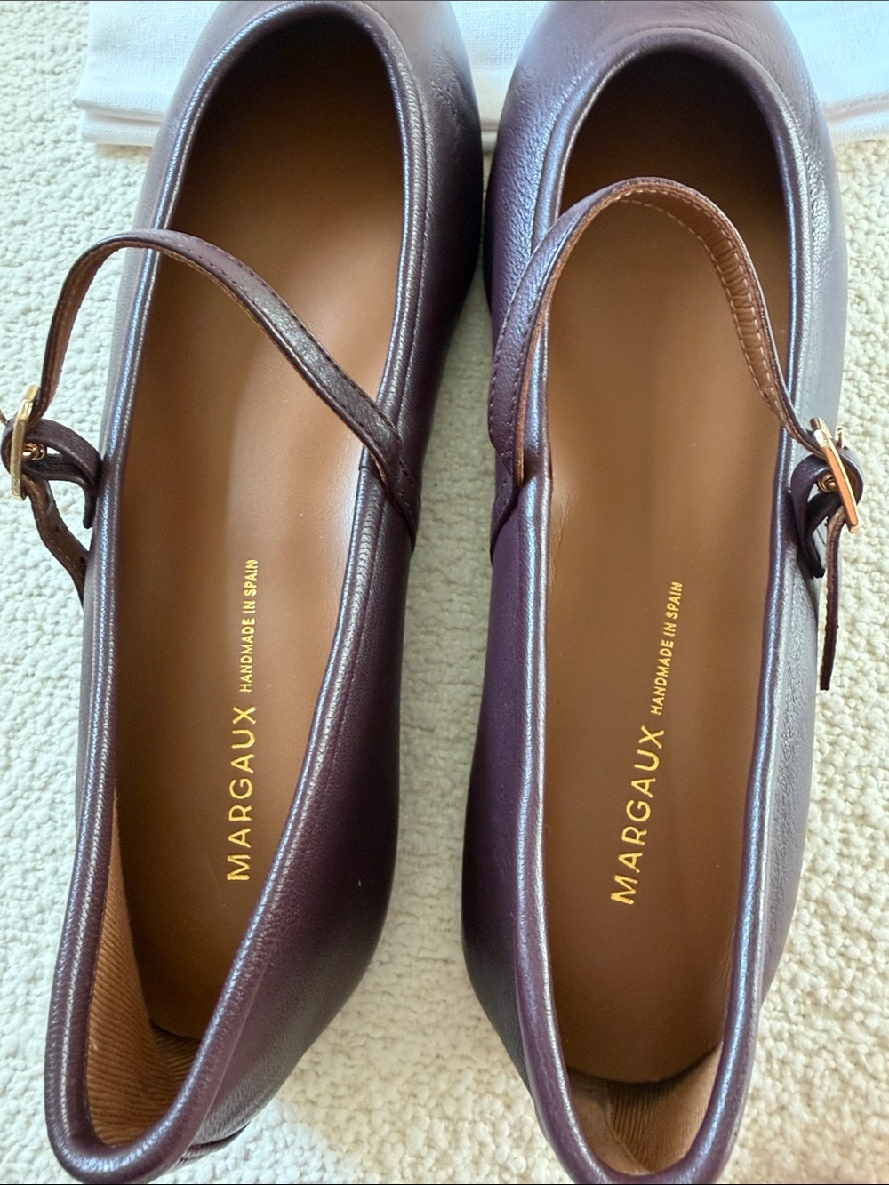 Margaux Plum Leather Mary Jane Flats with Gold Buckles - Picture 4 of 4